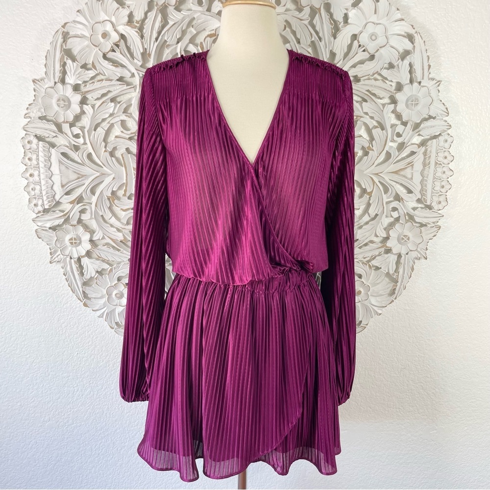{Ramy Brook} Joanna Pleated Minidress, Plum Berry, Size XXS